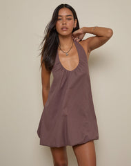 Alcinder Linen Mini Dress in Deep Taupe
