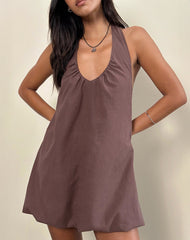 Alcinder Linen Mini Dress in Deep Taupe