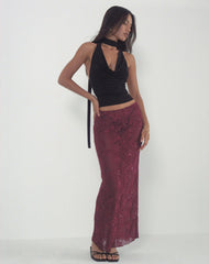Alphia Maxi Skirt in Sequin Knit Burgundy