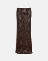 Alphia Sequin Sheer Knit Skirt in Dark Brown