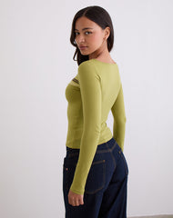 Amabon Long Sleeve Top in Cress Green Stripe