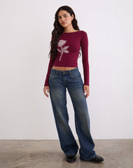 Amabon Long Sleeve Top in Burgundy Blurred Rose