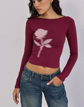 Amabon Long Sleeve Top in Burgundy Blurred Rose