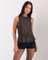 Amalie Top In Dark Brown Jacquard Knit