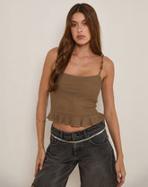 Analu Cami Top in Brown with Beaded Straps