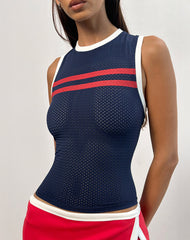 Monlo Top in Airtex Navy with Red Stripe