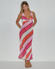Anira Maxi Dress in Pink Chiffon Painted Stripe