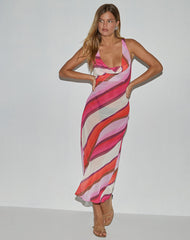 Anira Maxi Dress in Pink Chiffon Painted Stripe