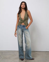 Arlys Twist Detail Top in Cupro Khaki