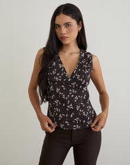 Asali Top in Flower Chiffon Brown