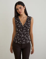 Asali Top in Flower Chiffon Brown