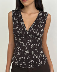 Asali Top in Flower Chiffon Brown