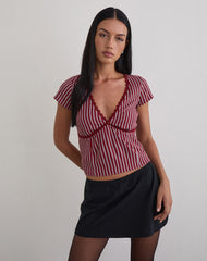 Asani Top in Stripe Maroon