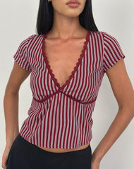 Asani Top in Stripe Maroon