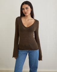 Ashla Top in Sheer Knit Dark Chocolate