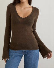 Ashla Top in Sheer Knit Dark Chocolate