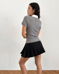 Asuka Knitted Polo Top in Grey Marl