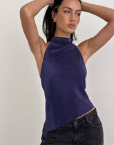 Atsila High Neck Sleeveless Top in Plisse Navy