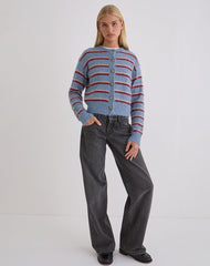 Audrina Cardigan in Blue and Red Stripe