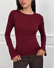 Aven Asymmetric Top in Textured Knit Red