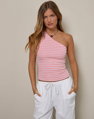 Aviel Top in Textured Rib Stripe Pink