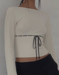 Awdella Knitted Long Sleeve Top in Beige