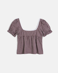 Axoni Square Neck Blouse in Mini Gingham Wine