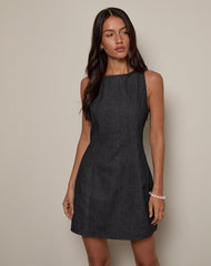 Ayana Backless Mini Dress in Chambray Dark Indigo