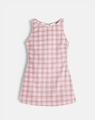 Ayana Backless Mini Dress in Basic Tartan Pink