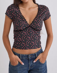 Asani Top in Dark Pink Rose Black