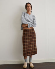 Badria Midi Skirt in Tartan Brown Red