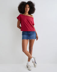 Balia Asymmetric Short Sleeve Basic Top in Adrenaline Red