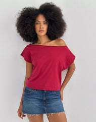 Balia Asymmetric Short Sleeve Basic Top in Adrenaline Red