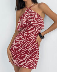 Beyza Halter Mini Dress in Zebra Print Red