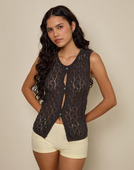 Birama Button Tank Top in Knit Chocolate