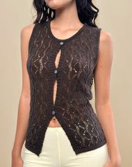 Birama Button Tank Top in Knit Chocolate