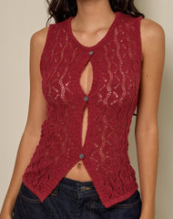 Birama Button Tank Top in Knit Red