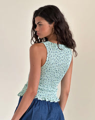 Birita Shirred Top in Pretty Petal Green