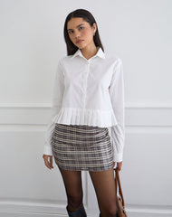 Bisian Pleated Hem Shirt in Poplin White