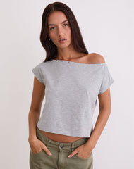 Bizzy Top with Studded Neckline in Grey Marl