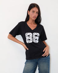 Blaine Oversized Tee in Black with 86 White Lace Embroidery