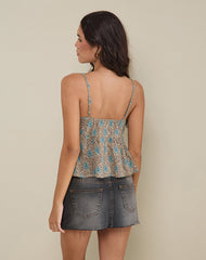 Bluebell Cami Top in Blue and Brown Floral Bohemian Batik