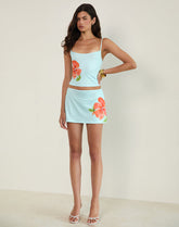 Nisrin Mini Skirt in Blue with Orange Flower