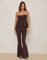 Boyd Bandeau Top in Stretch Broderie Brown