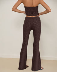 Dan Tie Front Flared Trousers in Broderie Brown