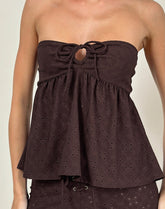 Boyd Bandeau Top in Stretch Broderie Brown
