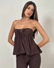 Boyd Bandeau Top in Stretch Broderie Brown