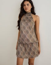 Briani Halterneck Dress in Check Plisse Brown