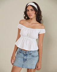 Briari Drawstring Top in Poplin White