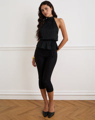 Brienne Top in Chiffon Plisse Black with Lining